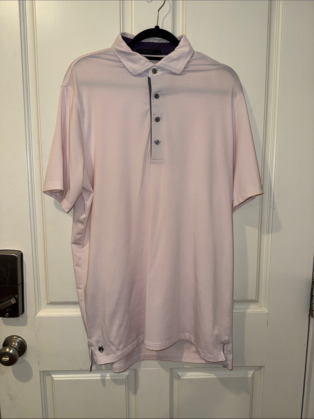 Greyson Light Pink/ white striped Men's Polo Shirt size L